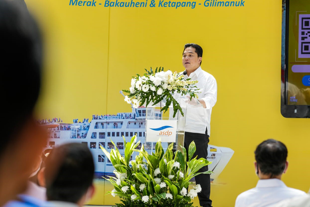 Banten, Sabtu (25/7) Menteri BUMN Erick Thohir meresmikan layanan pembelian tiket ferry berbasis online Ferizy di Terminal Eksekutif Merak